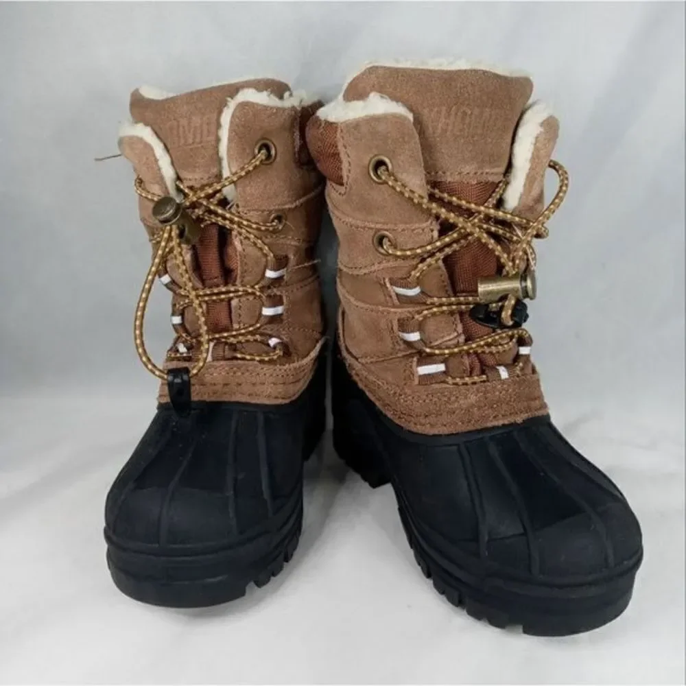 Khombu Kids Snowtracker Faux Fur Lined Waterproof Boots Sz 8 Blk/ Brown Preowned